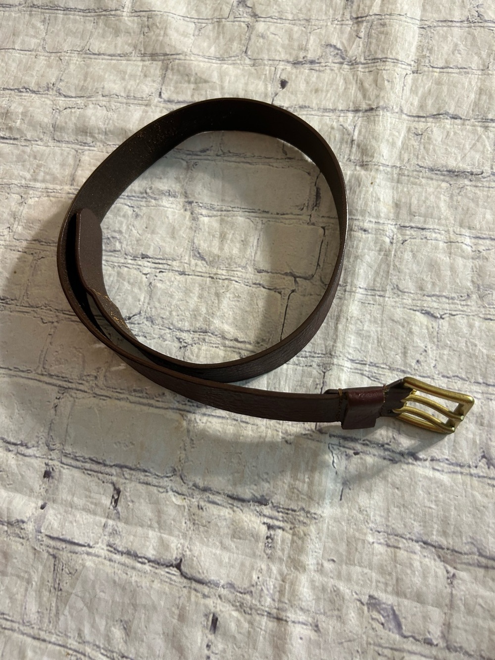 CROSSROADS GENUINE LEATHER CORDOVAN DOUBLE SOLID BRASS BUCKLE PRONGS BELT SIZE L